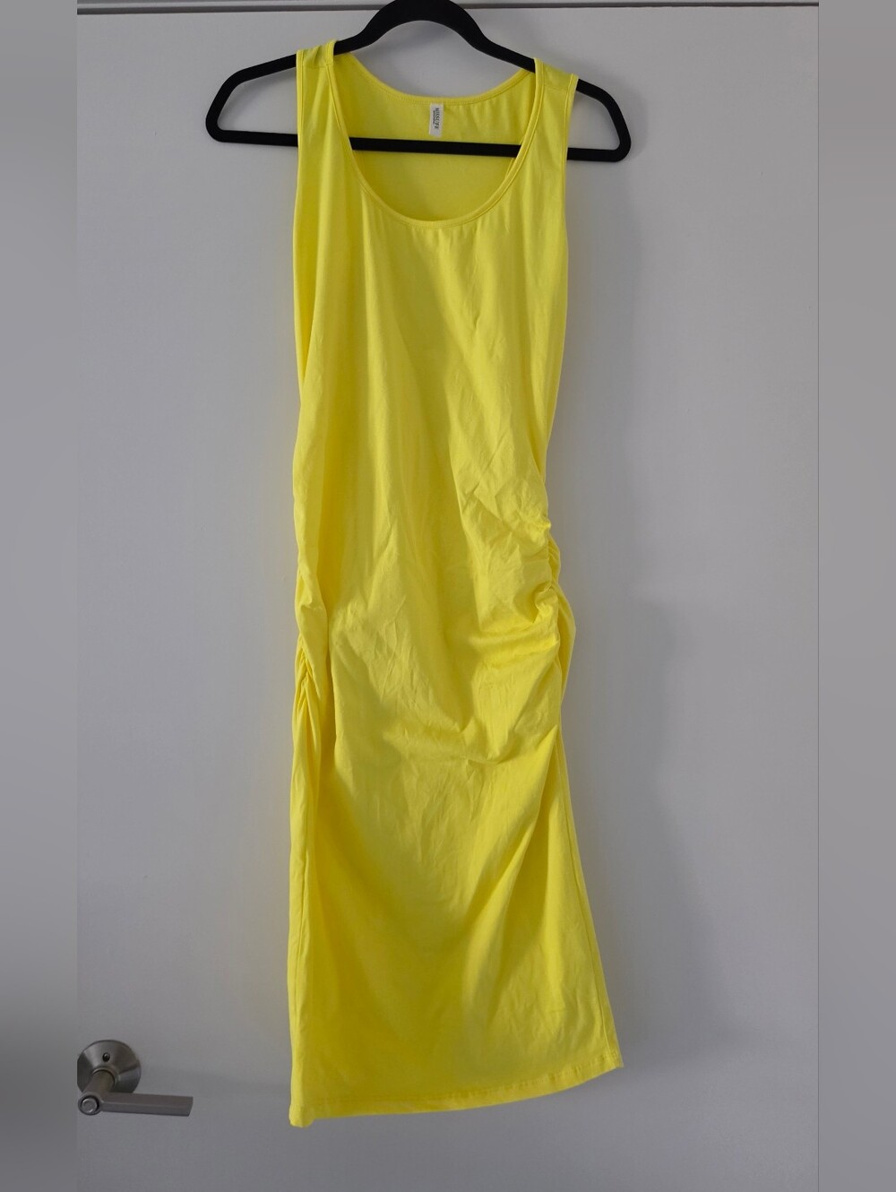 Sleeveless Yellow Ruched Midi Dress